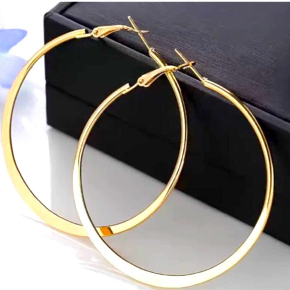 🔥 3.75" Gold Hoop Earrings - Picture 2 of 2